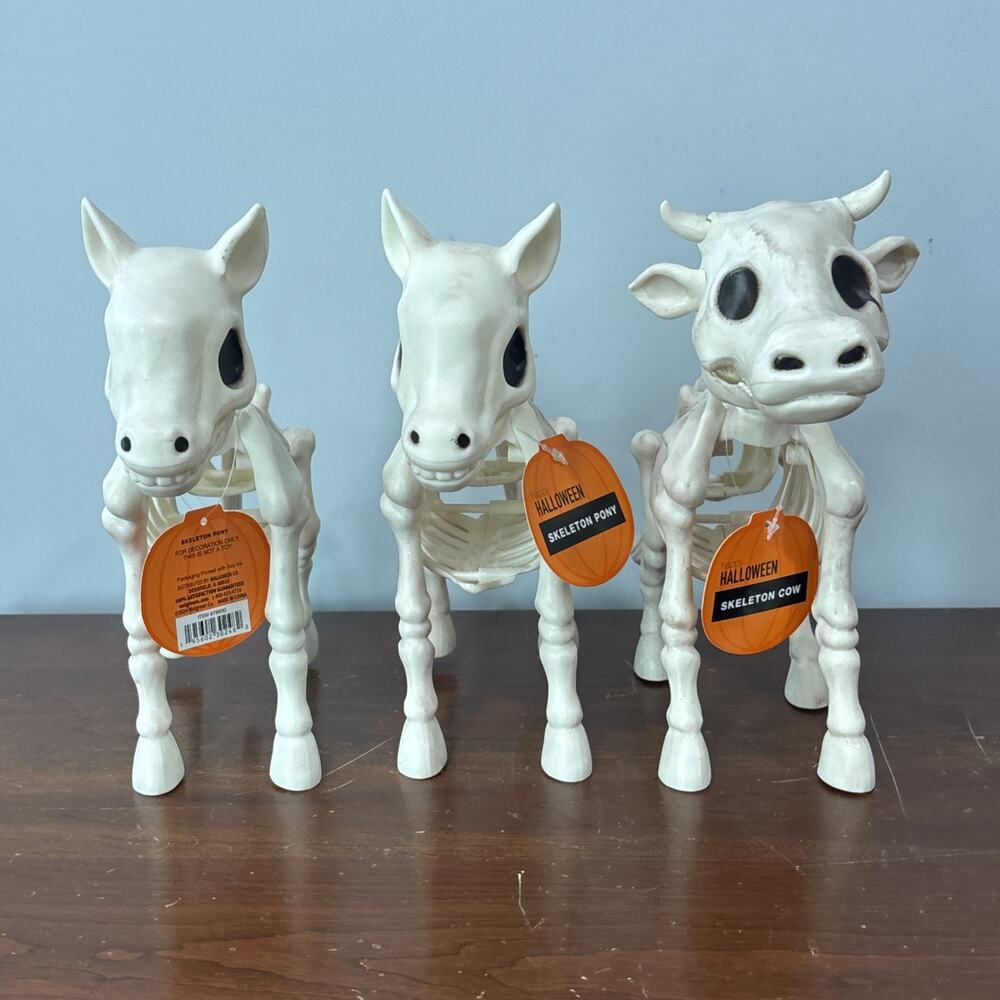 Happy Halloween Plastic Skeletons Skeleton Pony Cow Farm Animals Lot Decor Yard - Picture 6 of 8